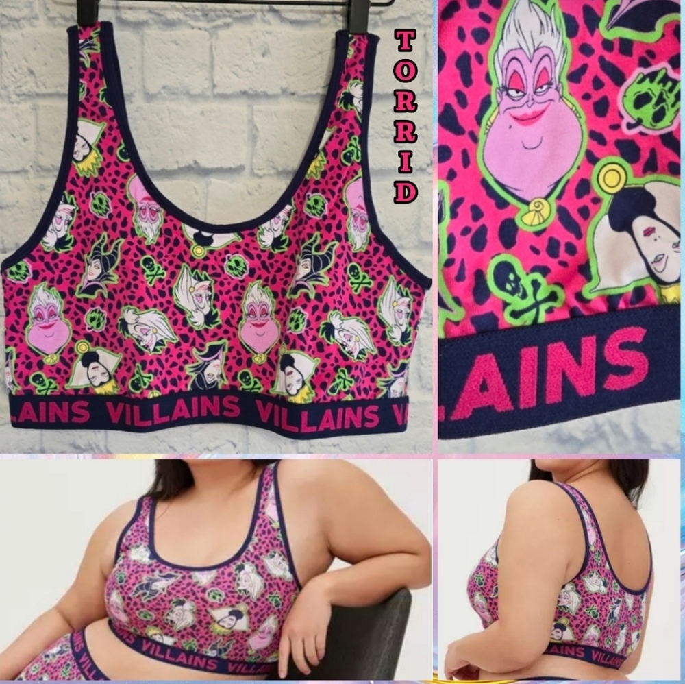 Torrid Villains Animal Print Plus Size Scoop Neck Bralette Sports Bra Disney 2X